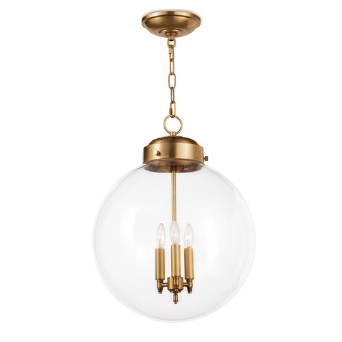 Natural Brass Globe Pendant with three faux candle lights